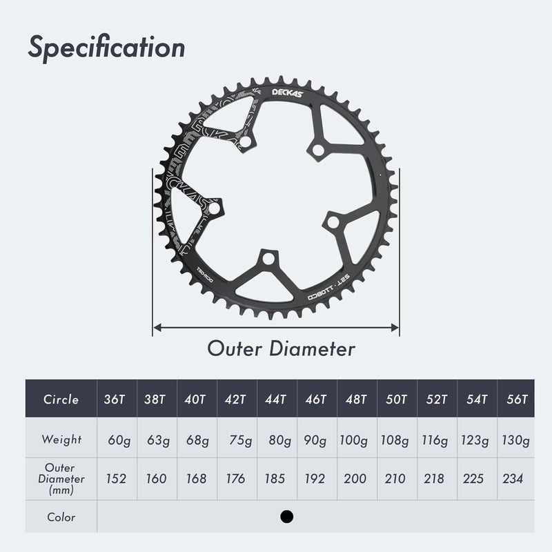 DJC Components DJC Bike Chainring 110BCD Round Road Bike Chainring Narrow Wide Tooth 5 Arms Aluminum Lightweight for Force Red Rival s350 s900 36 38 40 42 44 46 48 50 52 54 56T - Image 3